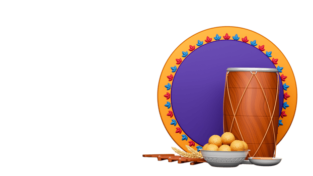 3D Render Of Punjabi Festival Elements And Empty Circular Frame. png