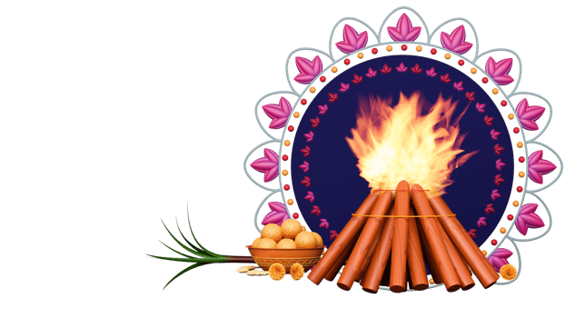 3D Render Of Lohri Festival Elements And Mandala Frame. png