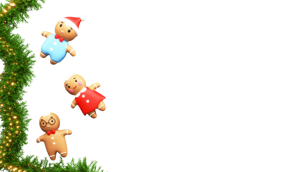 Top View Of 3D Render Funny Gingerbread With Green Tinsel, Lighting Garland Element. png