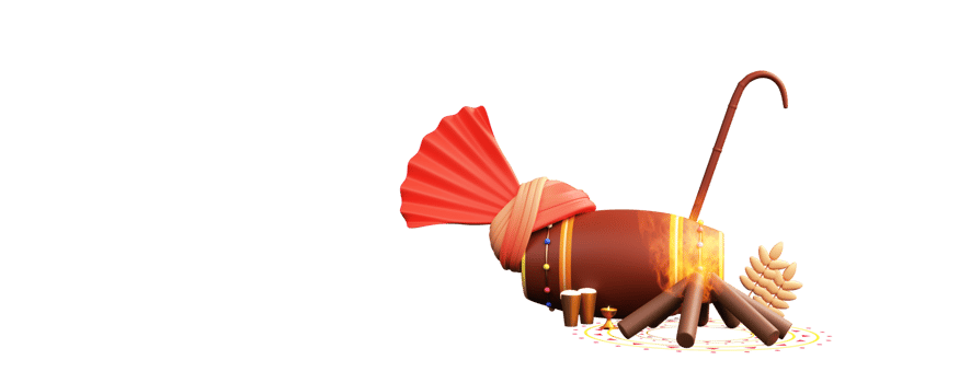 3D Render Of Lohri Festival Elements Over Rangoli. png