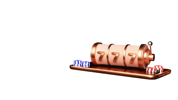 3D Render Of Golden 777 Slot Machine With Casino Chips, Dices Over Smartphone Screen Element. png