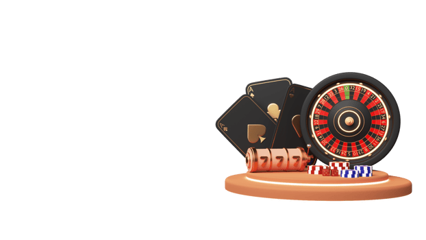3D Render Of Casino Elements Over Neon Circular Podium Illustration. png