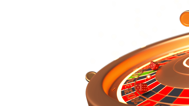 Close View Of Roulette Wheel With Dices And Golden Coins Element In 3D Render. png