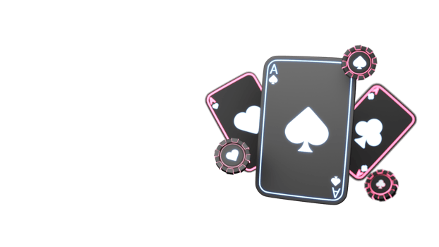 Neon Light Ace Cards With Poker Chips Element In 3D Render. png