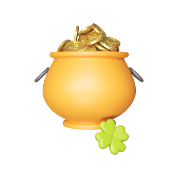 3D Illustration Of Full Clover Coins Cauldron Element. png