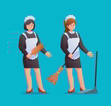 Character housekeeper in black maid uniform vector illustration