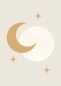 Mystical drawing of moon and crescent moon poster. Full moon boho minimalist printable wall art. Geometric abstract celestial card vector