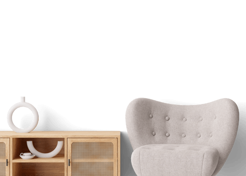 Wallpaper presentation mock up. Furniture and details on transparent background. Copy space for wallpaper design, wall panels, photo wallpaper, print or paint. Interior wall mockup. Display, show. 3D. png