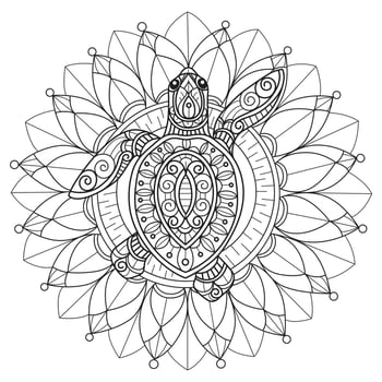 Turtle and sunflower hand drawn for adult coloring book vector