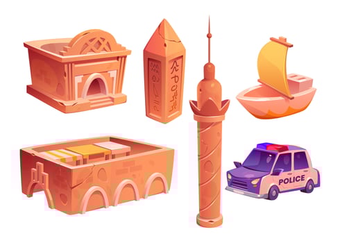 Ancient arab house, market and police car vector