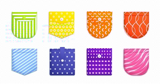 Cartoon jean back pants pocket vector icon set