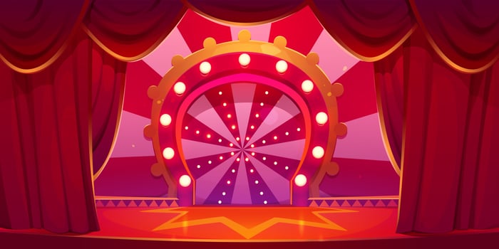 Cartoon circus stage background, carnival arena vector