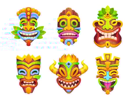 Tiki mask african totem tribal icon vector set