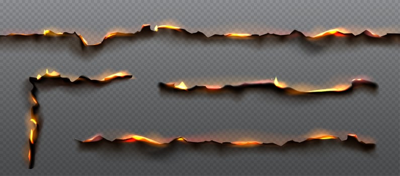 Fire, orange flame on burnt paper edges vector