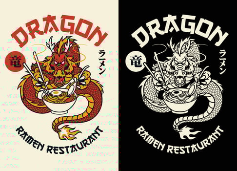 Dragon Eats Ramen Noodle vector