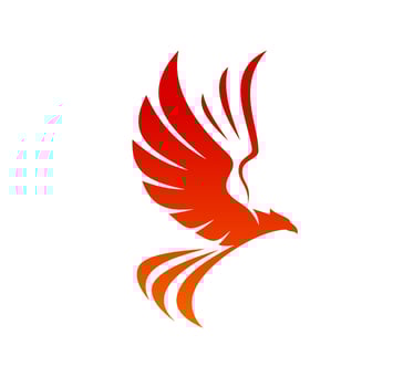 Phoenix bird icon, fire eagle flying falcon emblem vector