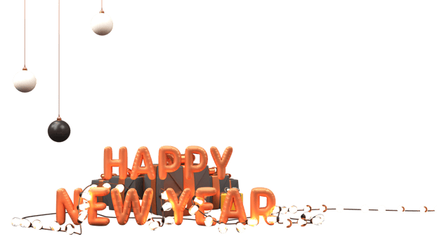 Happy New Year Text and Podium on PNG Background.