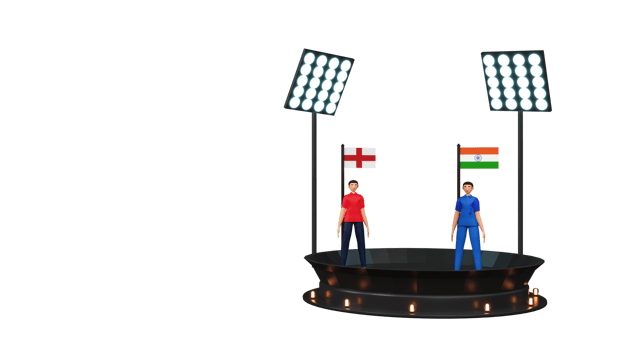 3D Render Of Cricket Match Between England VS India With Cricketer Players Standing On Stage Background And Stadium Lights. png