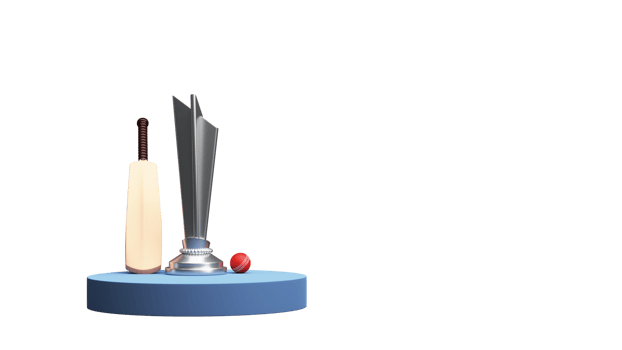 3D Render Of Silver Winner Trophy Cup With Cricket Bat, Ball Over Podium And Copy Space. png