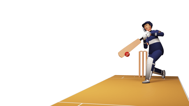 3D Render Of Cricket Batter Player Hitting Ball Over Pitch Background And Copy Space. png