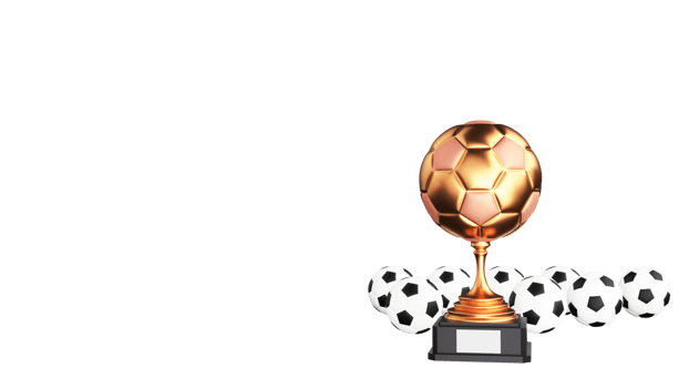 3D Render Golden Winning Trophy With Soccer Balls And Copy Space Against Background. png