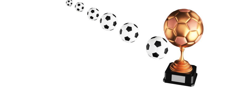 3D Render Golden Winning Trophy With Soccer Balls And Copy Space. png