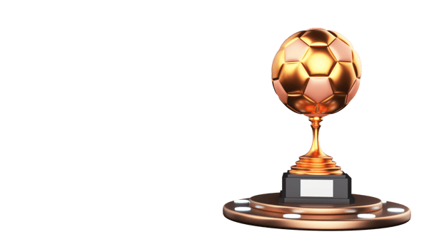 3D Render Golden Soccer Trophy Cup Over Podium And Copy Space. png