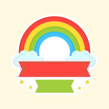 Colorful Rainbow Cloud With Blank Ribbons Decorative Yellow Background. vector