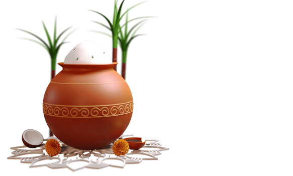 3D Illustration Of Pongal Festival Elements Against Background And Copy Space. png