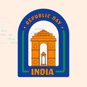 India Republic Day Font With Canopy Behind India Gate On Blue And Pastel Pink Background. vector