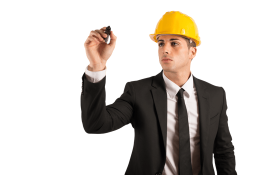 Architect with helmet draws something with a pen png
