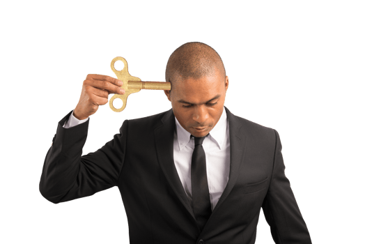 Weary  businessman recharge himself with a key due to overwork png