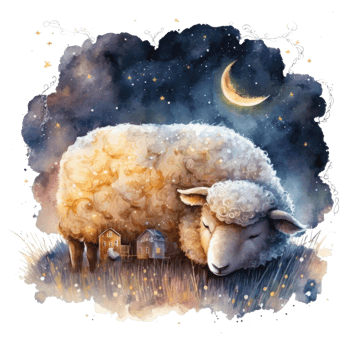 Cute watercolor night sheep. Illustration png