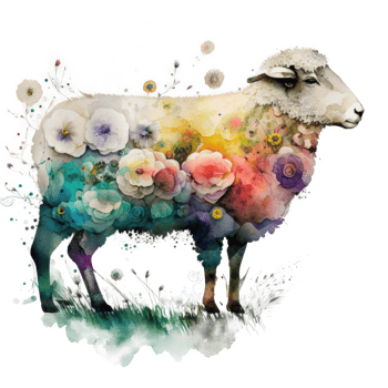 Watercolor cute floral sheep. Illustration png