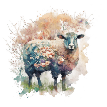 Watercolor cute floral sheep. Illustration png