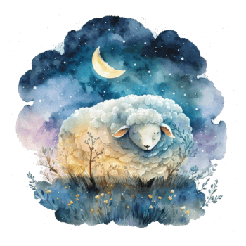 Cute watercolor night sheep. Illustration png