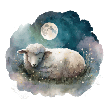 Cute watercolor night sheep. Illustration png