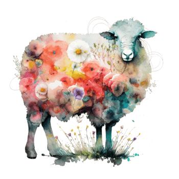 Watercolor cute floral sheep. Illustration png