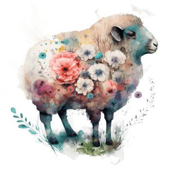Watercolor cute floral sheep. Illustration png