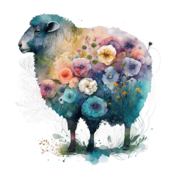 Watercolor cute floral sheep. Illustration png