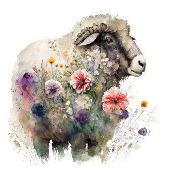 Watercolor cute floral sheep. Illustration png