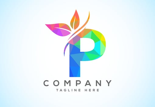Polygonal alphabet with two leaves. Low poly eco-friendly logo concept. Logo for ecological vector