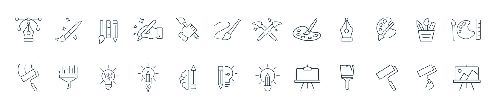 Art icon, Creativity, and paint icon set line art vector