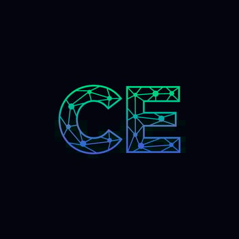 Abstract letter CE logo design with line dot connection for technology and digital business company. vector