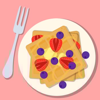 Isolated waffles with berries on a plate. For restaurant menu illustration vector