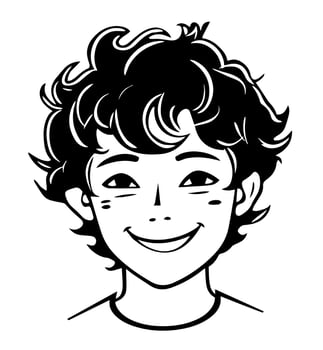 icon of boy in style of vector black and white and manga cartoon
