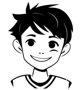 icon of boy in style of vector black and white and manga cartoon