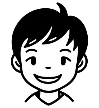 icon of boy in style of vector black and white and manga cartoon