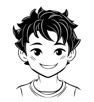 icon of boy in style of vector black and white and manga cartoon