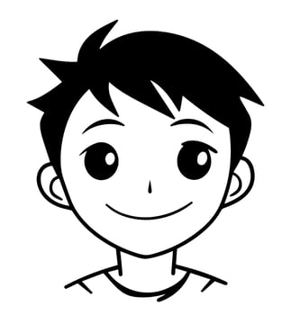 icon of boy in style of vector black and white and manga cartoon